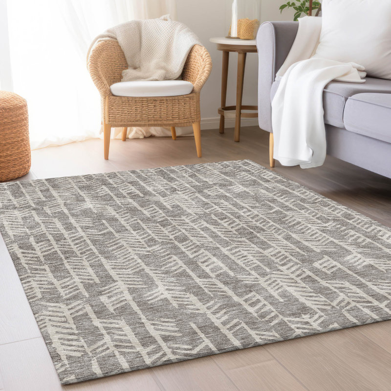 Tapis taupe Prisco lavable à la machine de qualité supérieure, Rectangulaire 3 pi x 5 pi