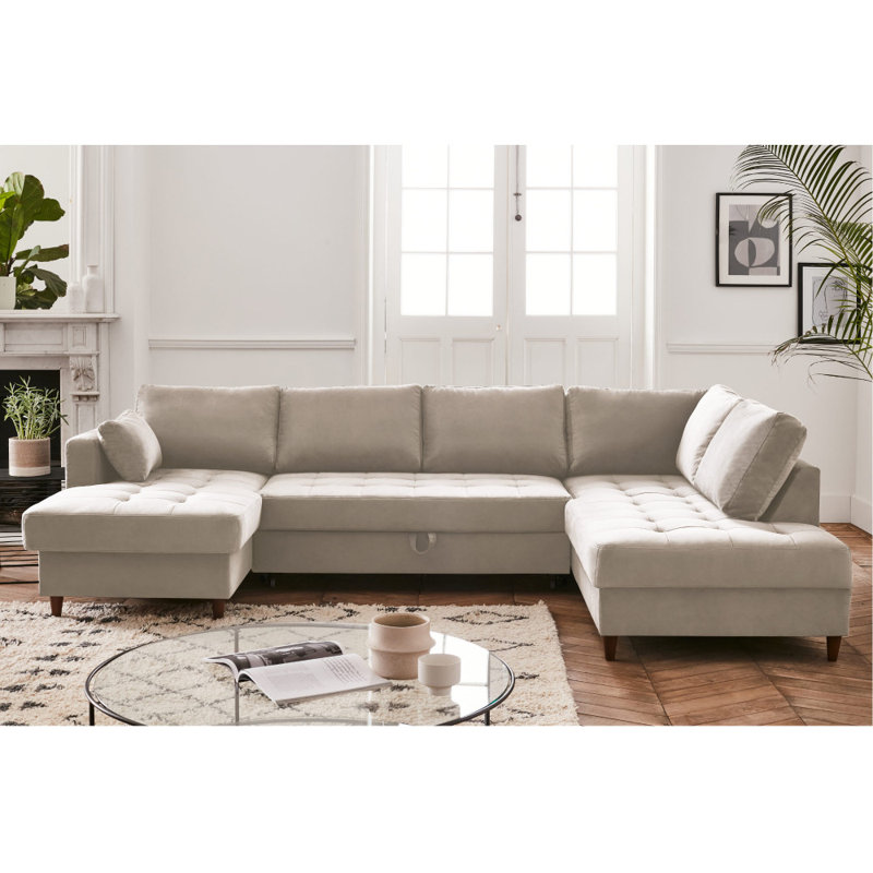 7 Seater Velvet Sofa Bed, Right Hand Facing, Beige