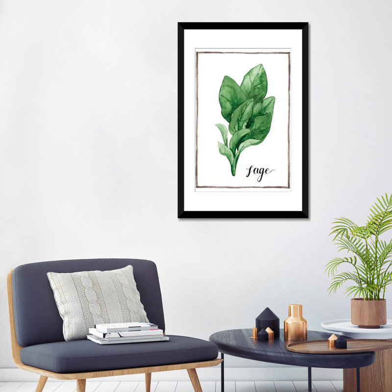 « aquarelle herbes vi », impression sur toile, H 24 po x l 16 po x P 1 po, Papier d'art encadré noir, Blanc