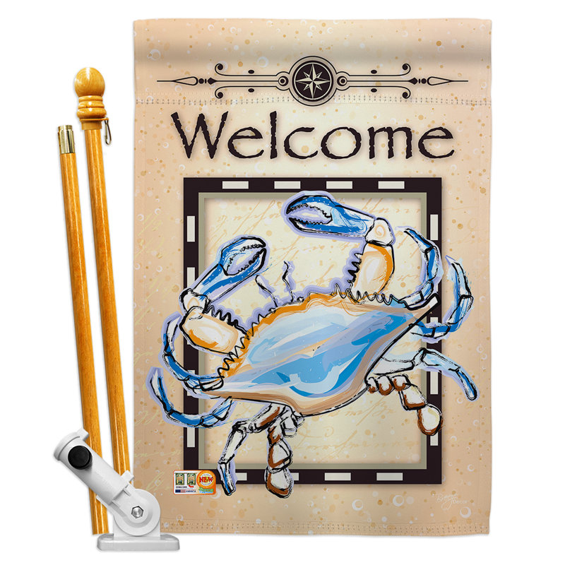 Mélange de polyester vertical à 2 côtés 40 x 28 po crabes de crabes nautiques ensemble de drapeau