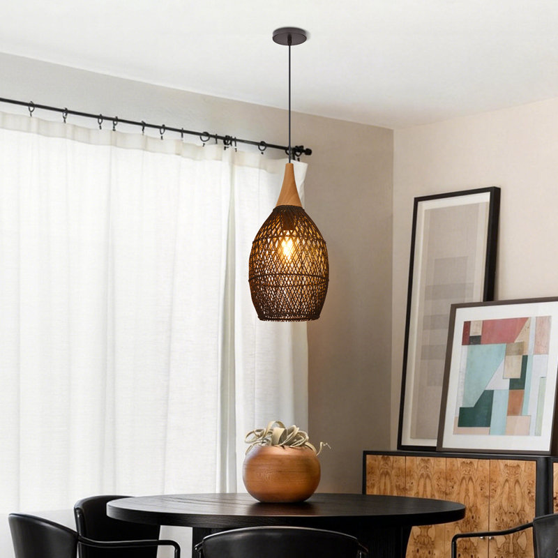 Luminaire suspendu rustique en bambou, H 98,43 po x l 9,06 po x P 9,06 po