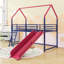 Lit mezzanine simple en métal avec glissade, ensemble de rideaux, garde-corps et échelle-1110903594
