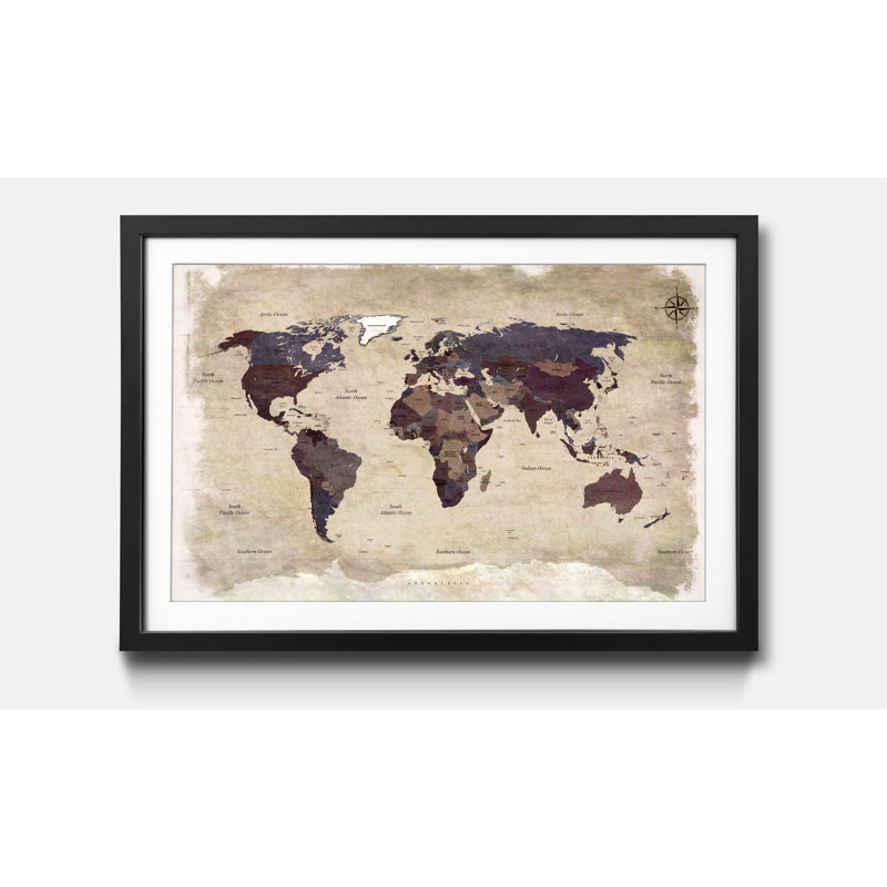 Weltkarten Old Worldmap 3 - Single Picture Frame Print, 60cm H x 80cm W x 2.2cm D