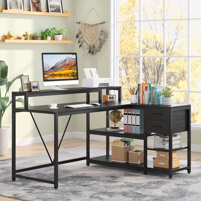 104.1Cm W L-Shaped Computer Desk, Black