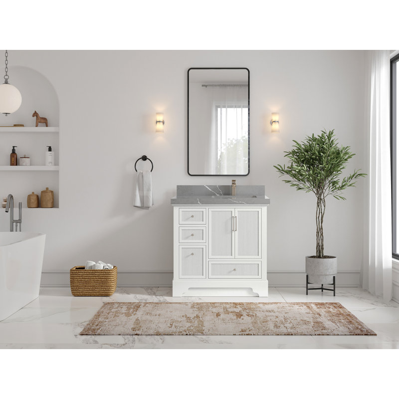 Meuble-lavabo simple 36 po avec plateau en quartz Alys
