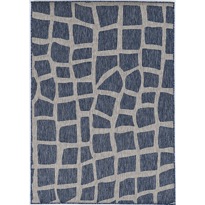 Abstract Indoor / Outdoor Rug, Round 7'10", Blue/Gray