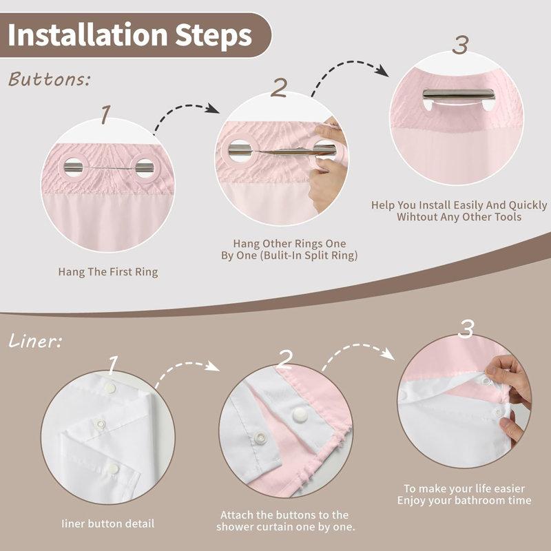 Ensemble de rideau de douche Stall no Hook, Rose, H 74 po x l 71 po