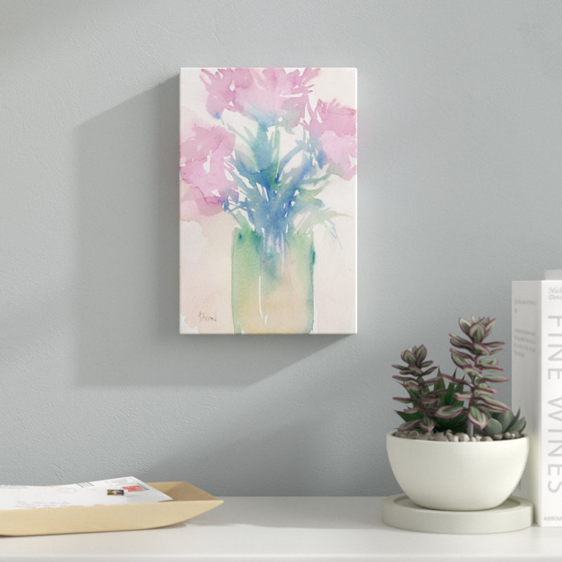 «Pretty Pink Flowers II», peinture sur toile, H 12 po x l 8 po