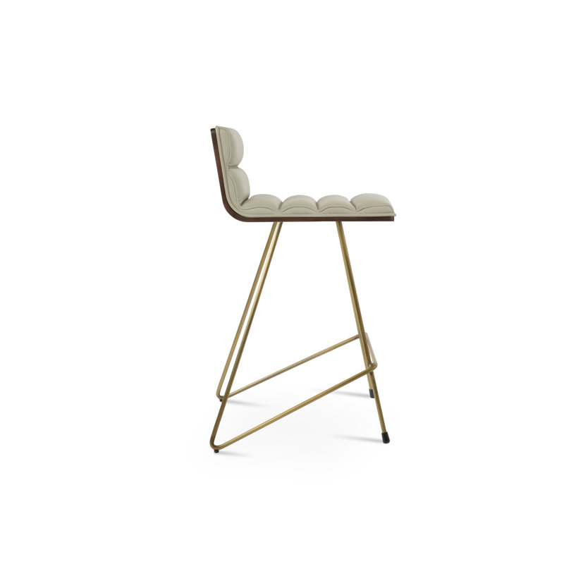 Tabouret de bar et de comptoir Corona Comfort Cattelan, Cuirette - Gris clair, Laiton