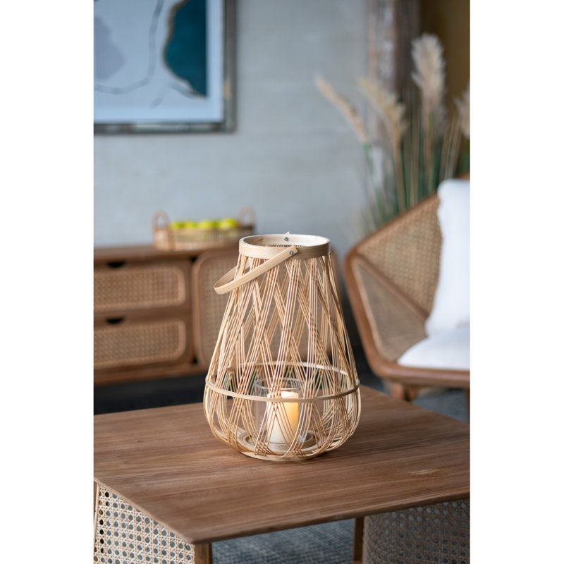 D9.5X13.5" Sienna Bamboo Lantern With Rope Handle