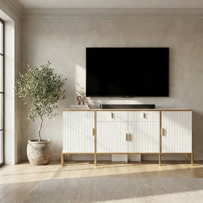 60" Fluted Sideboard Buffet Cabinet & TV Stand with Gold Legs, Modern Storage Console for TVs up to 65"