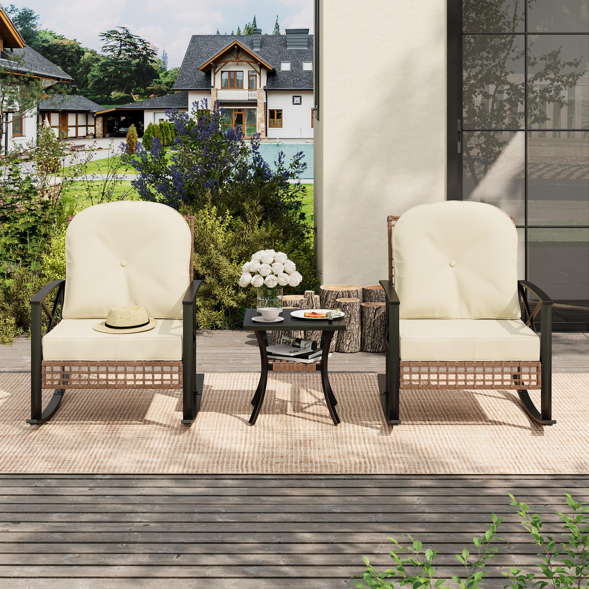 Bistro Set Outdoor Rocker Sets Rocking Set Of SHA CERLIN Pieces