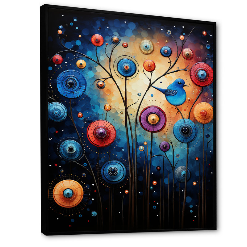 Symphonie animée bleue - Art mural, Cadre flottant noir, H 20 po x l 12 po x P 1 po