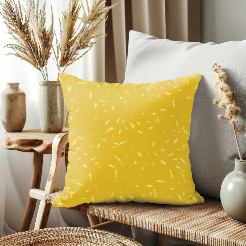 Housse de coussin, Motif floral jaune, H 14 po x l 14 po