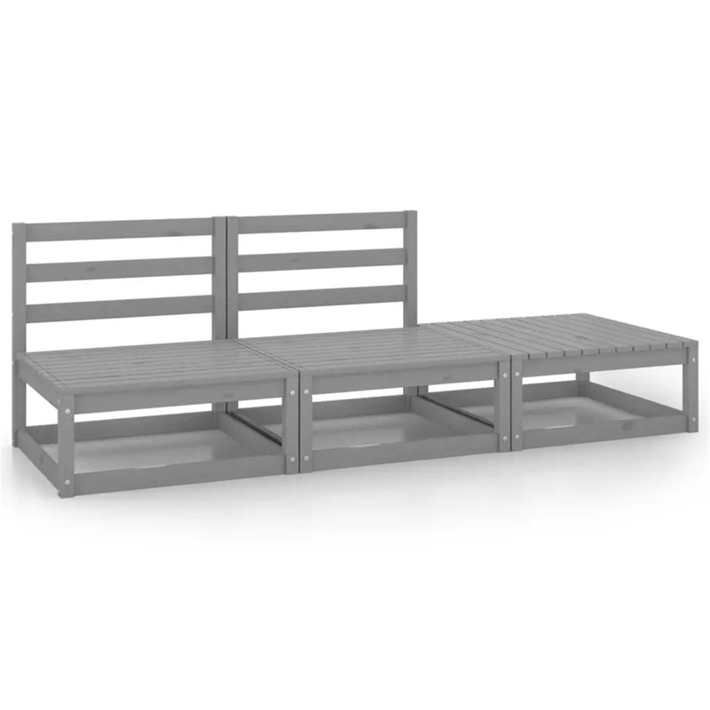 Faustena Garden Lounge Set Solid Pinewood, Grey