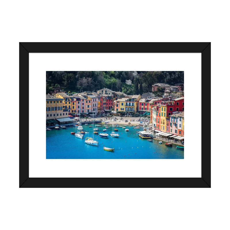 Portofino par Marco Carmassi - publicité imprimée, H 16 po x l 24 po x P 1 po, Papier encadré noir
