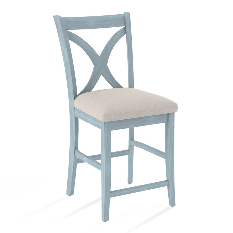 Hues Upholstered Stool with Solid Wood Frame, Cobalt Blue Stripe; 0204-64, Coffee Finish, Counter Stool (26" Seat Height)