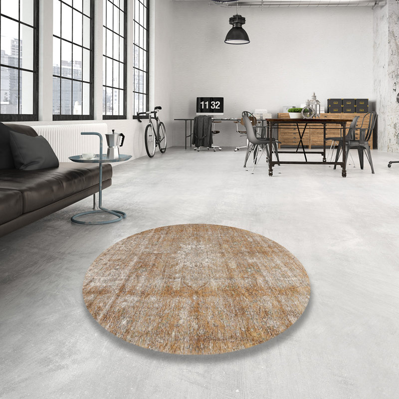 Tapis oriental en laine brun moyen, Rond 7 pi