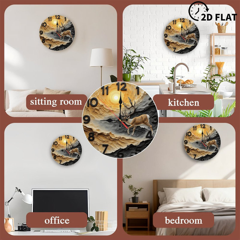 Horloge murale Renne Mountain Sunset 3D