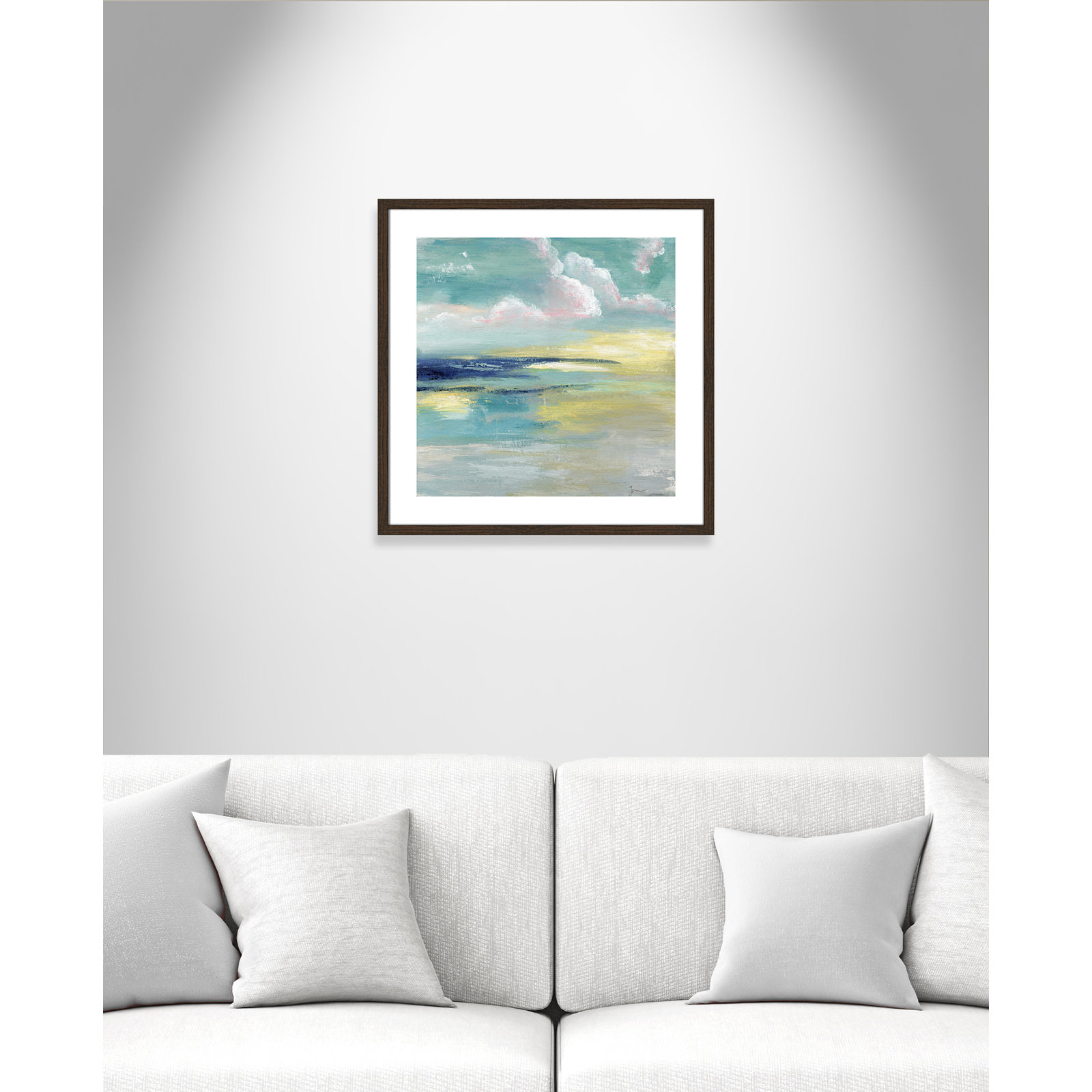 Bertie "Ocean View" Painting by Tava Studios, 24.75" H x 24.75" W x 0.75" D, Walnut Wood Framed Paper