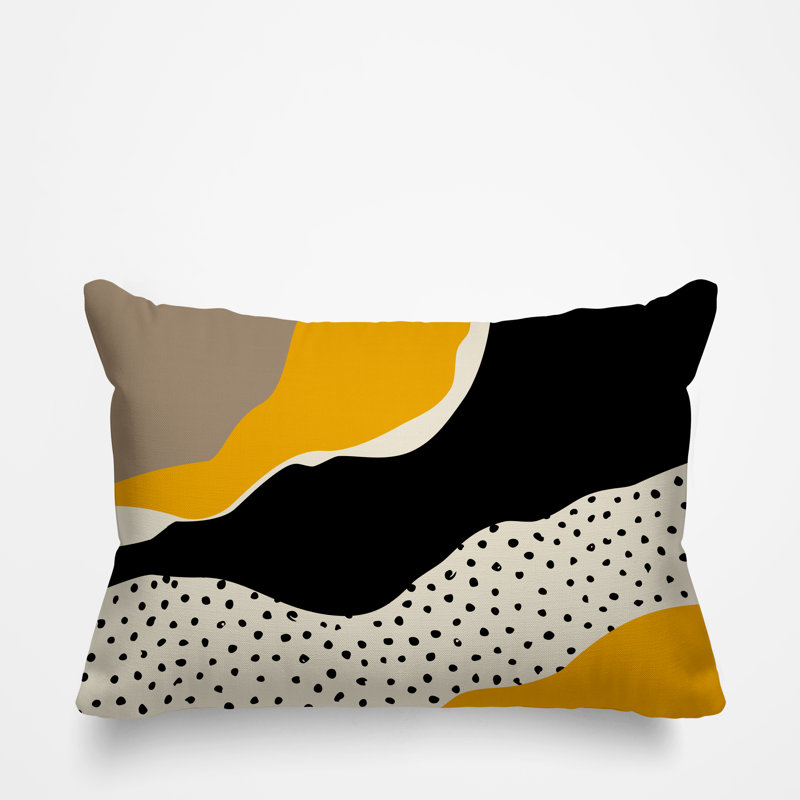 Coussin décoratif intérieur / extérieur en polyester filé Willow, Jaune / blanc cassé / beige / noir