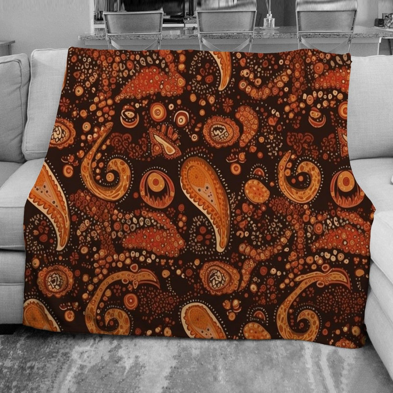 Machine Printed Throw Blanket, 51" W x 60" L, Brown/Orange