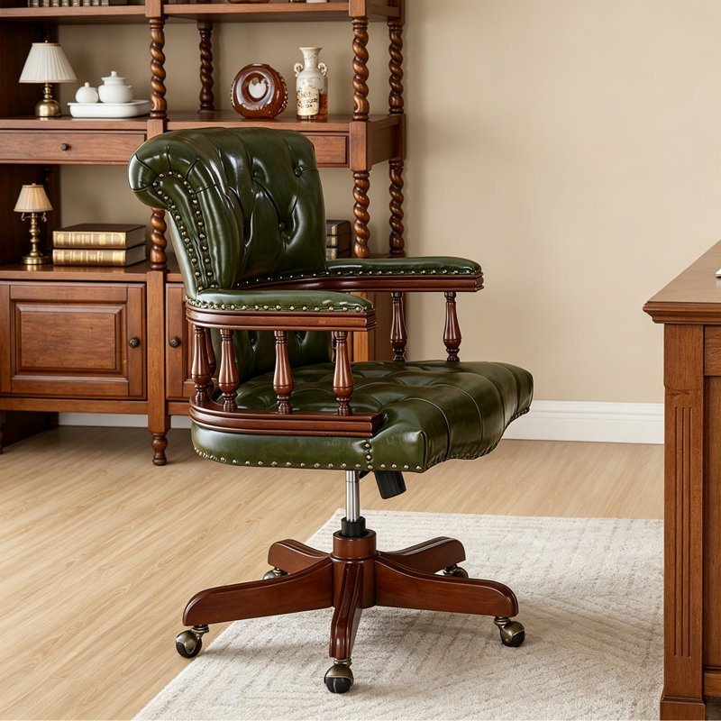 Chaise de bureau ajustable rembourrée en similicuir, Vert
