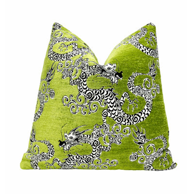 Embroidered Dragon Chenille Throw Pillow Cover