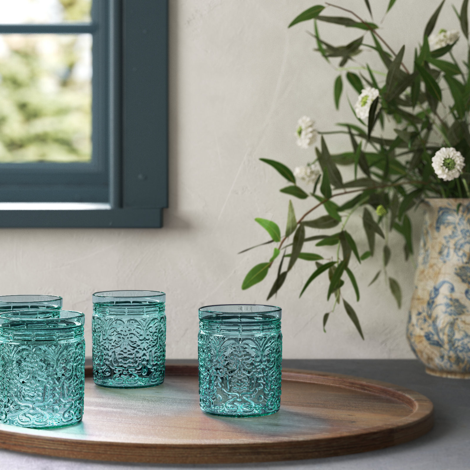 Jax Crystal Drinking Glass, Seafoam
