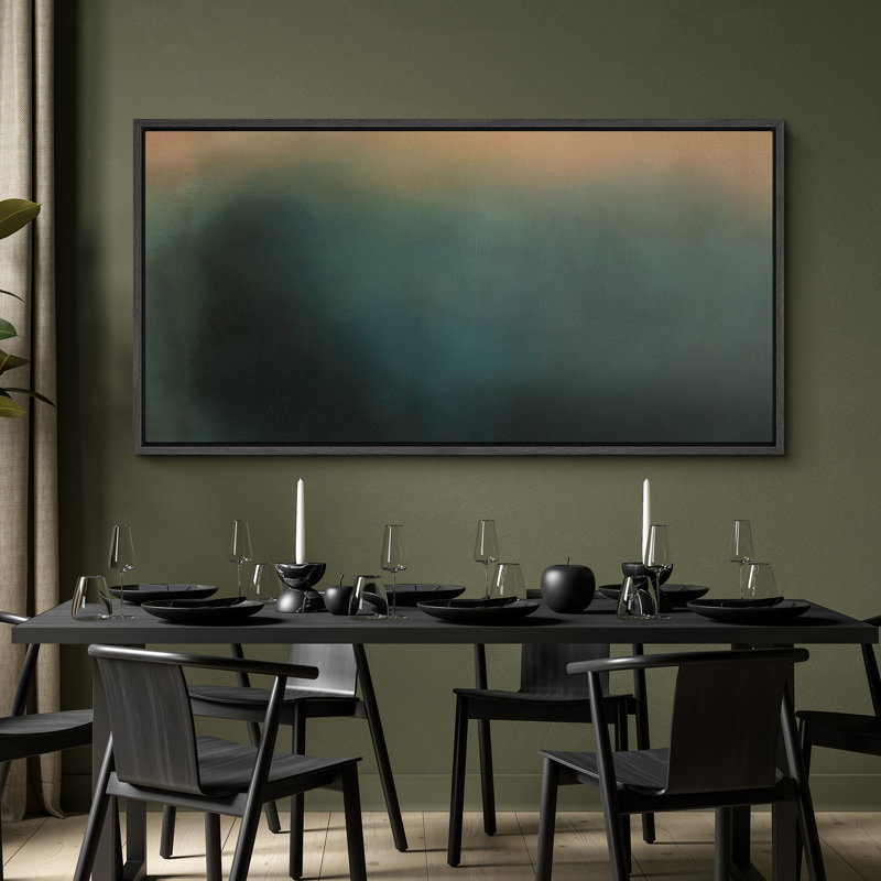 Teal and Earth Tone Gradient Abstract Landscape Wall Decor - Large encadrée, reproduction d'art sur toile encadrée, Noir