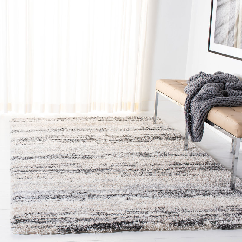 Ivory Round Hand-knotted Shag Rug, 63-inch Synthetic
