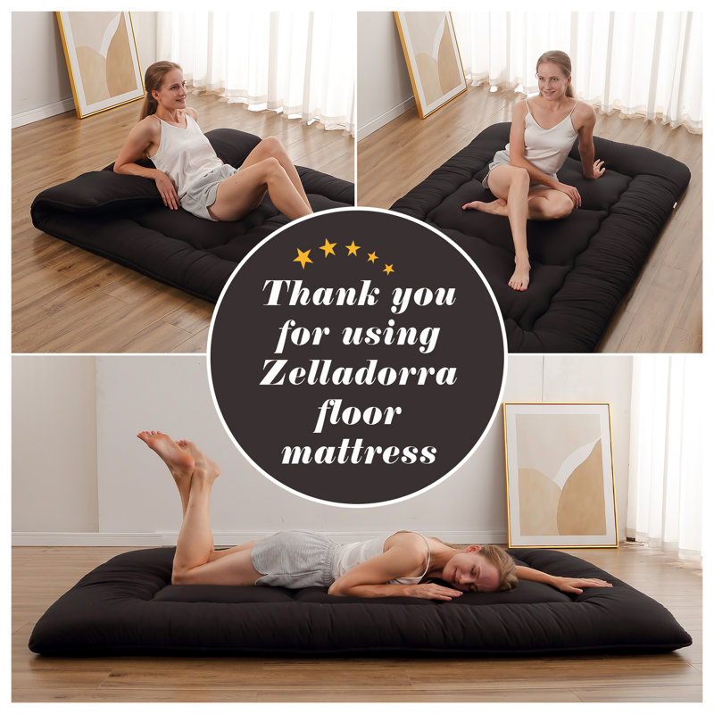 Streicher Japanese Floor Mattress, Futon Mattress with Washable Cover Japanese Futon Suitable for Camping, Guest, Full, Black