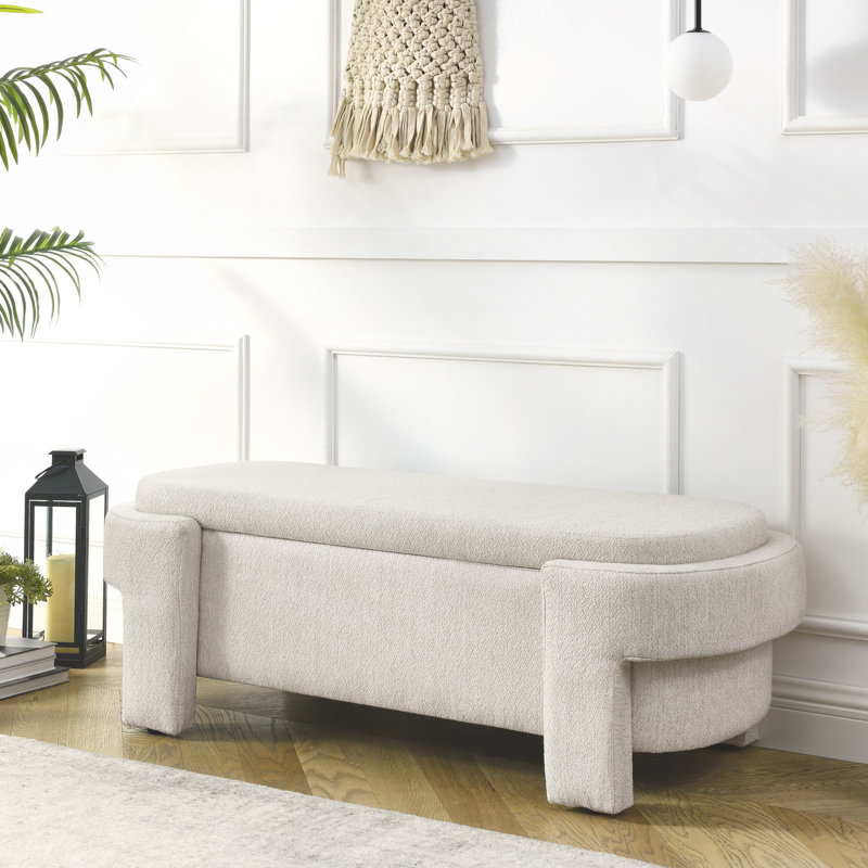 Cineus Oval Fabric Upholstered Storage Ottoman, Beige