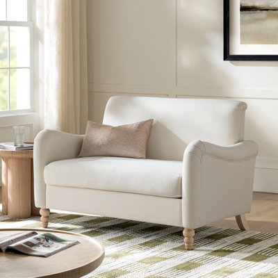 Terren 50.5"W Farmhouse Linen Upholstery Loveseat With Solid Wood Spindle Legs