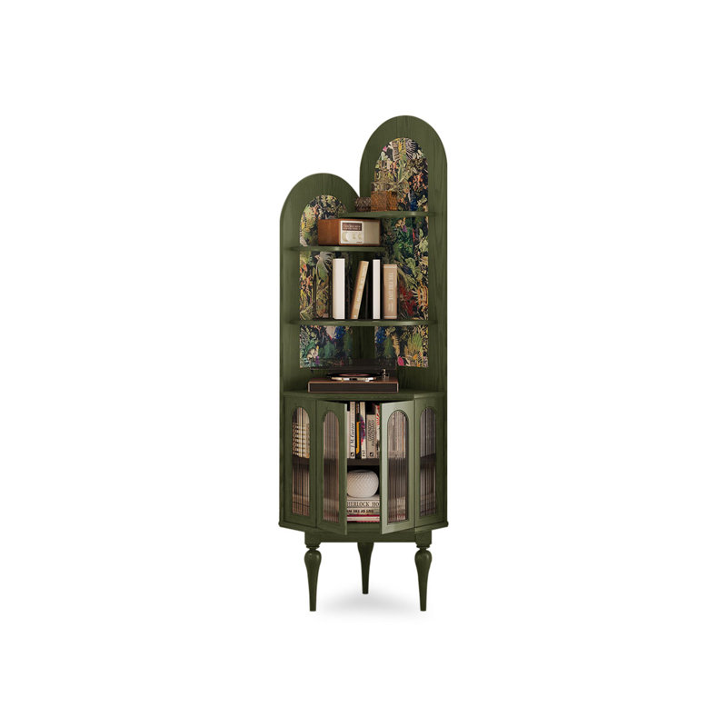 Armoire de coin en bois massif rétro vert, Vert