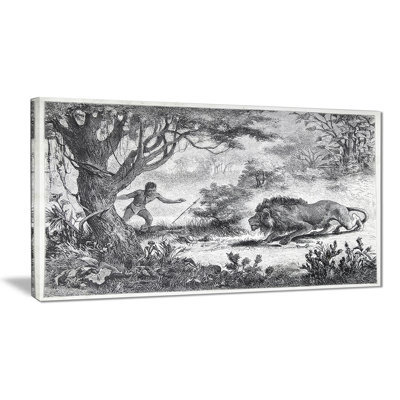 « lion manger man », reproduction de photo sur toile