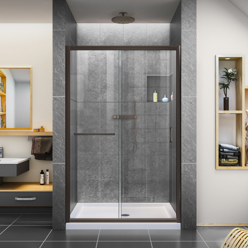 Infinity-Z 44-48" W x 72" H Single Sliding Semi-Frameless Shower Door, Clear, Oil Rubbed Bronze, 54"