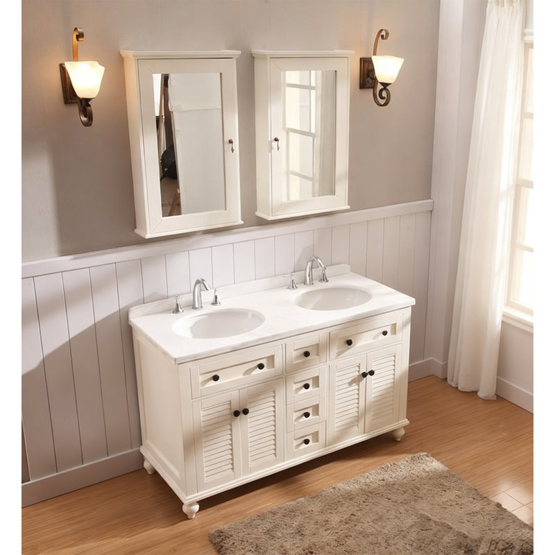 Meuble-lavabo de salle de bain en chêne massif et marbre de style campagnard américain