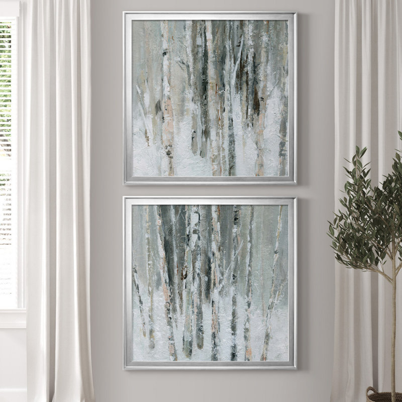 " Birch Blush I " 2 - Pieces Painting Print, No Mat, 34.5" H x 34.5" W x 1" D, Silver Framed