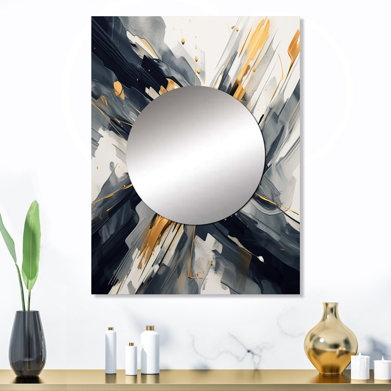 Quantum or et gris Abstractions I - grand miroir mural de formes abstraites, miroir unique gris, impression d'art en métal