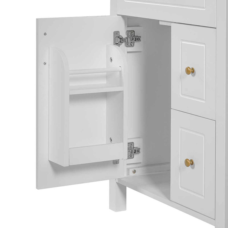 Meuble-lavabo de 24 pouces avec lavabo en céramique, 1 porte à fermeture douce et 2 tiroirs à fermeture douce