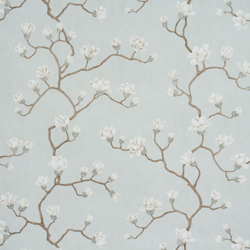 Magnolia Floral Non-Woven Wallpaper Roll, Dusty Sky