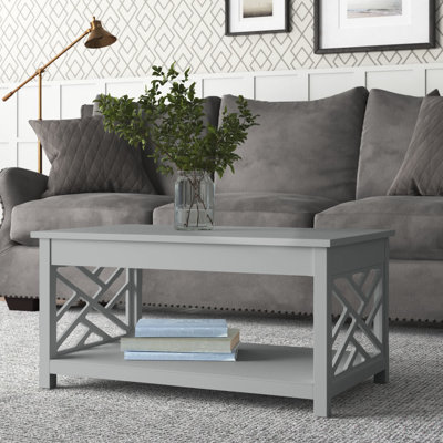 Lund Coventry 36 in. W Wood Coffee Table, Traditional Modern Design, Includes Open Detailing & Storage Shelf, , Cottage, Loft, Apartment, Accent Furniture, End Table, Side Table, Gray Finish