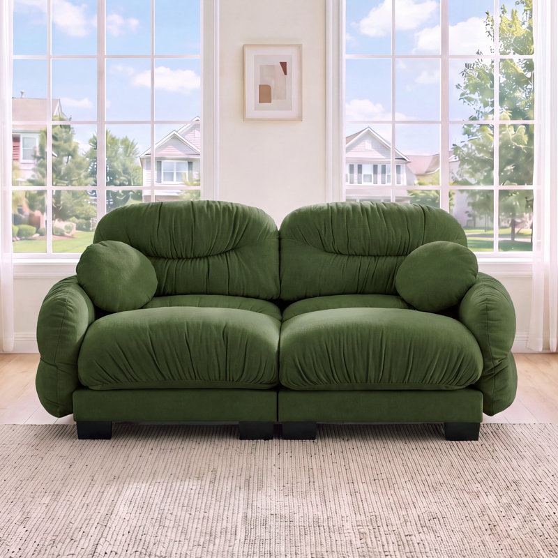 Canapé modulaire de 82 po avec 2 coussins décoratifs et 2 coussins décoratifs plissés en chenille moderne avec siège de 24 po de profondeur et siège profond de 24 po pour le salon