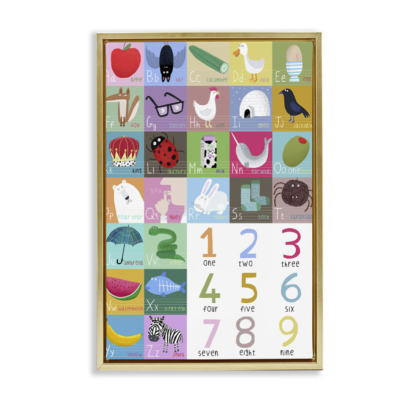 Cadre flottant d'apprentissage du comptage et de l'alphabet, design par Carla Daly, H 25 po x l 17 po
