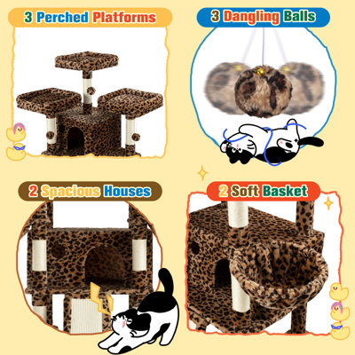 Tour pour arbre à chat 81 po multi-niveaux avec poteaux à griffes recouverts de sisal, 3 perchoirs moelleux, 2 paniers, condo et planche à gratter