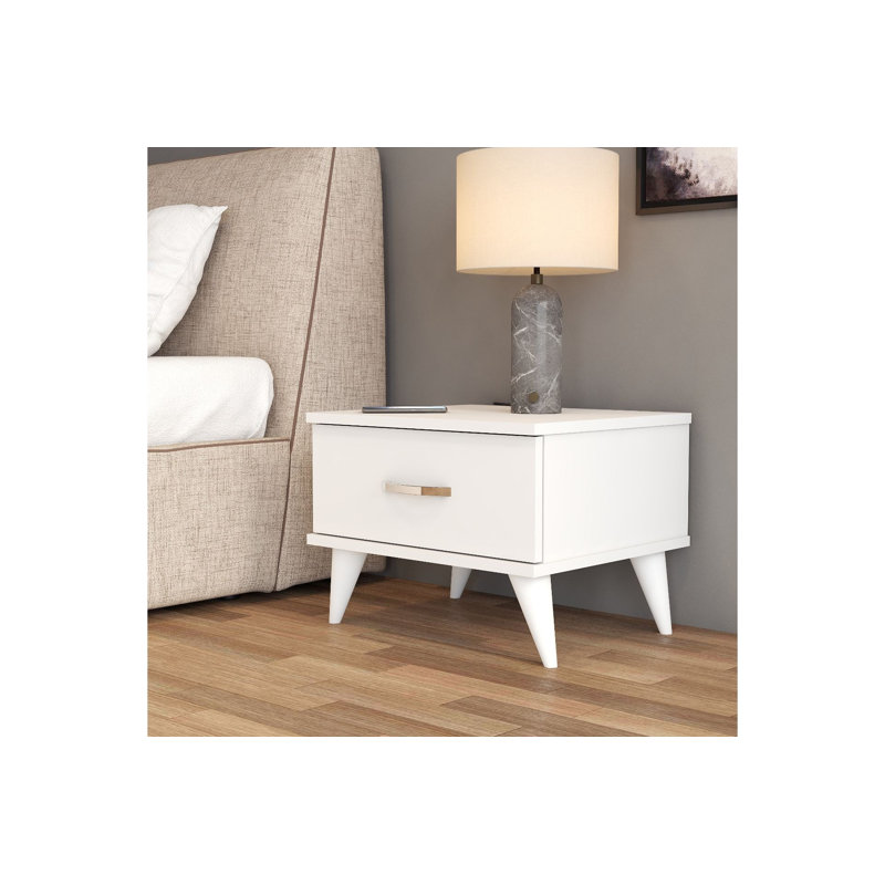 Table de chevet moderne blanche à 1 tiroir, 20,5 po x 15,4 po x 17,6 po | 100% panneau de particules enduit de mélamine, épaisseur: 0,7 pouce | Conception élégante et fonctionnelle pour la chambre à coucher, le salon ou la chambre d'amis