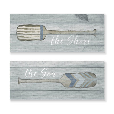 «Shore and Sea Oars Beach Ocean Coast Textured Wood Peinture», ensemble de 2 impressions sur toile
