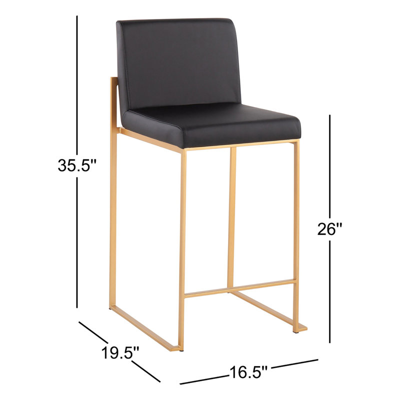 Tabouret de bar et de comptoir à dossier haut Ernestine, Similicuir noir, Tabouret de comptoir (siège d'une hauteur de 26 p