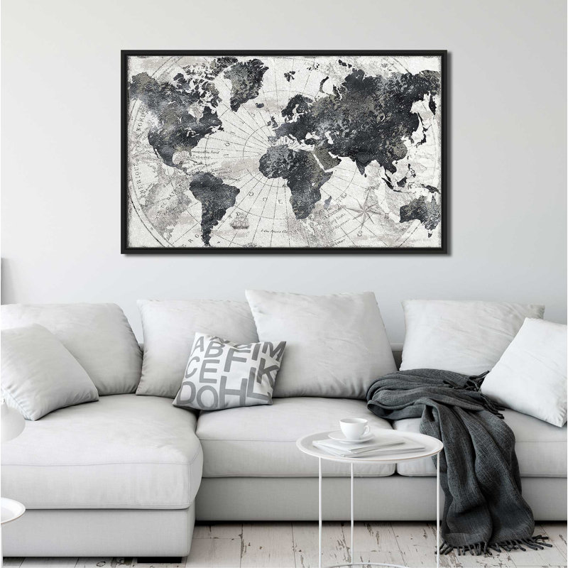 «Modern Atlas» par CAD Designs - impression, Cadre flottant noir, H 27,5 po x l 43,5 po x P 2 po